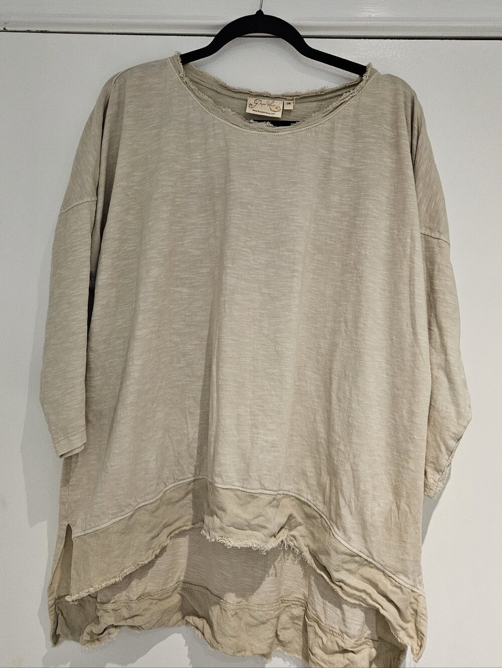 Paper Lace Jodie High-Low Oversized Slub Knit Heart Top Beige One Size OS